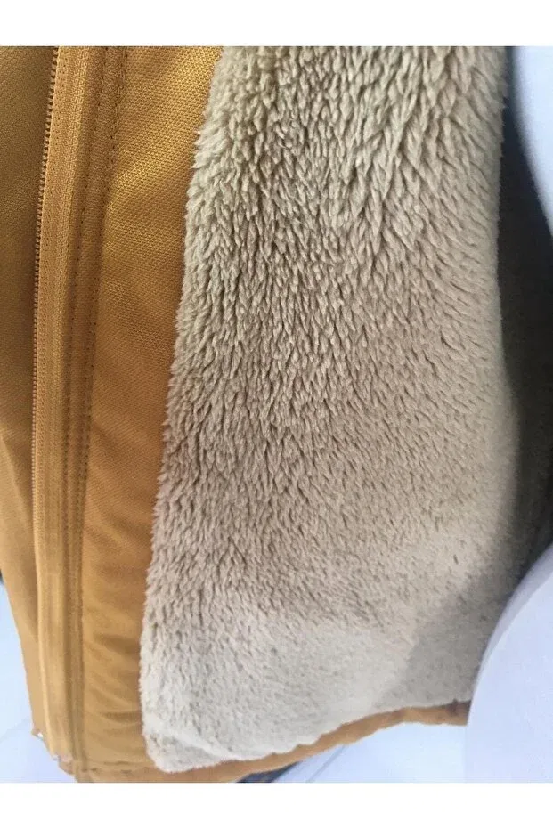 Детское зимнее пальто для девочек с меховым капюшоном MNT-0005 Günce Moda, Mustard Yellow — фото 4