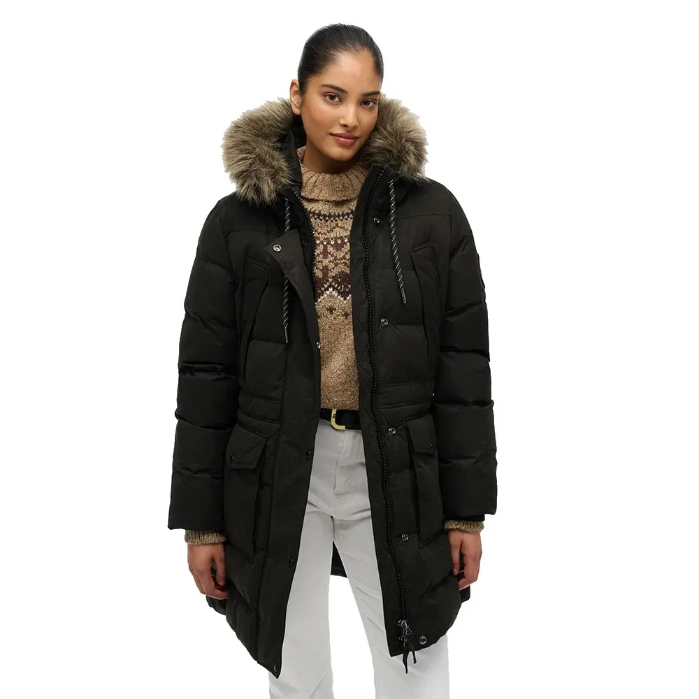 Женская куртка-пуховик с капюшоном и съемным мехом Everest Superdry, Black — фото 3