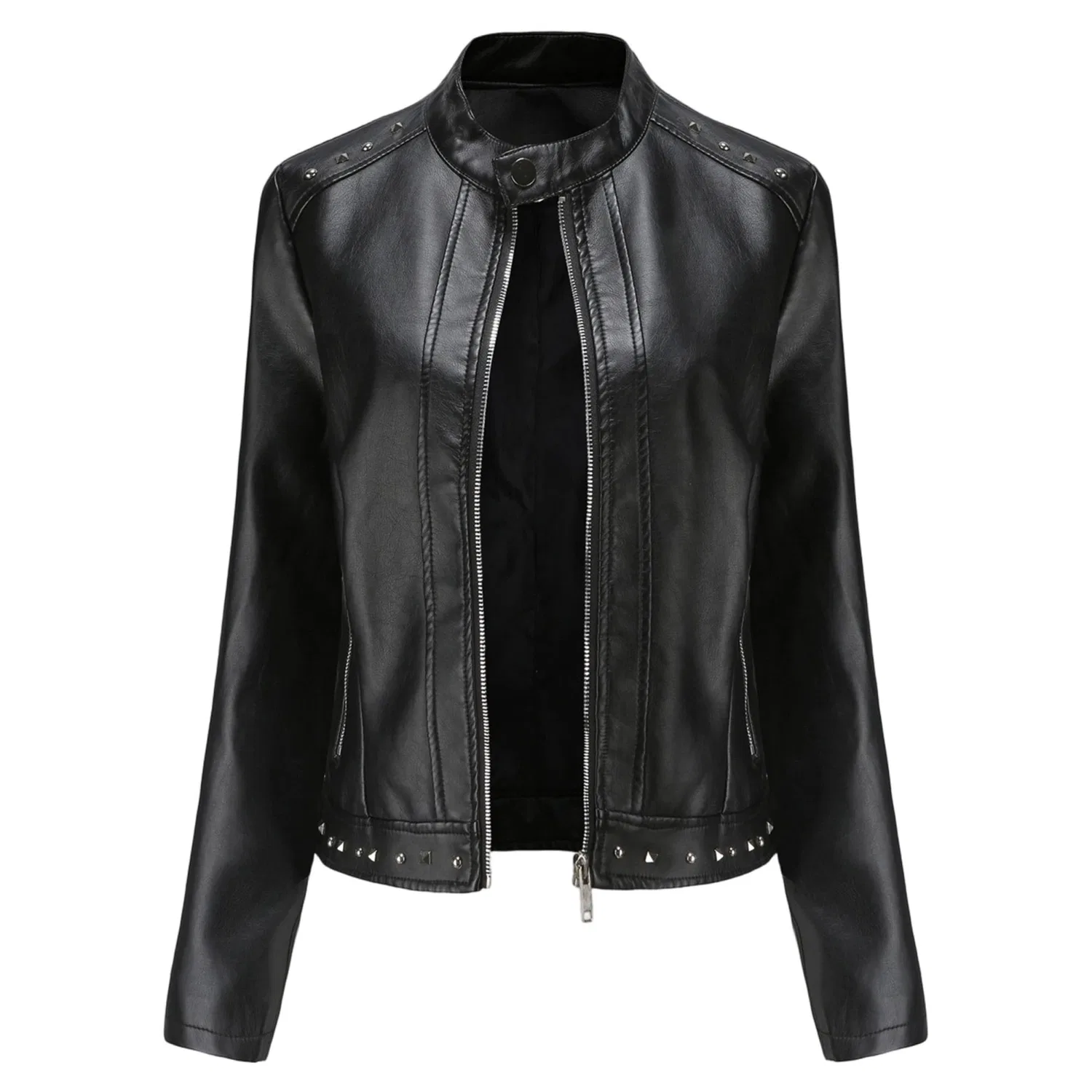 Женское стеганое пальто из искусственной кожи, Black