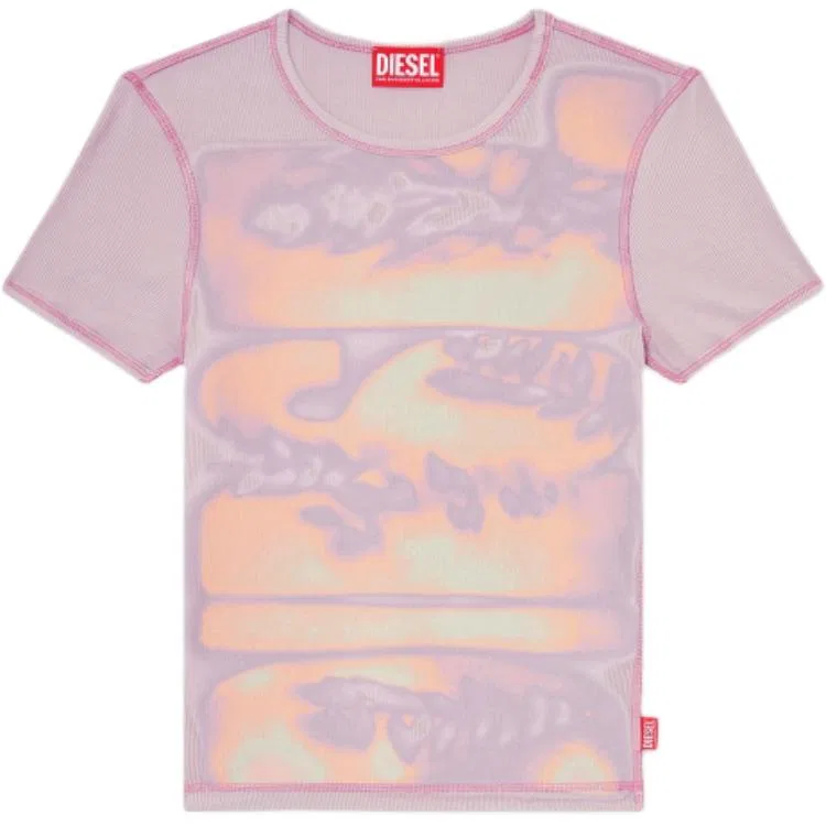 Футболка женская с круглым вырезом, разноцветная, DIESEL, Pink/Orange/Yellow