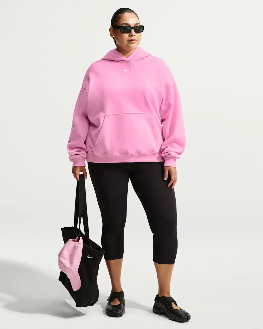 Женская толстовка с капюшоном оверсайз Nike Studio Fleece Medium Weight, Pink Rise/Sail — фото 4