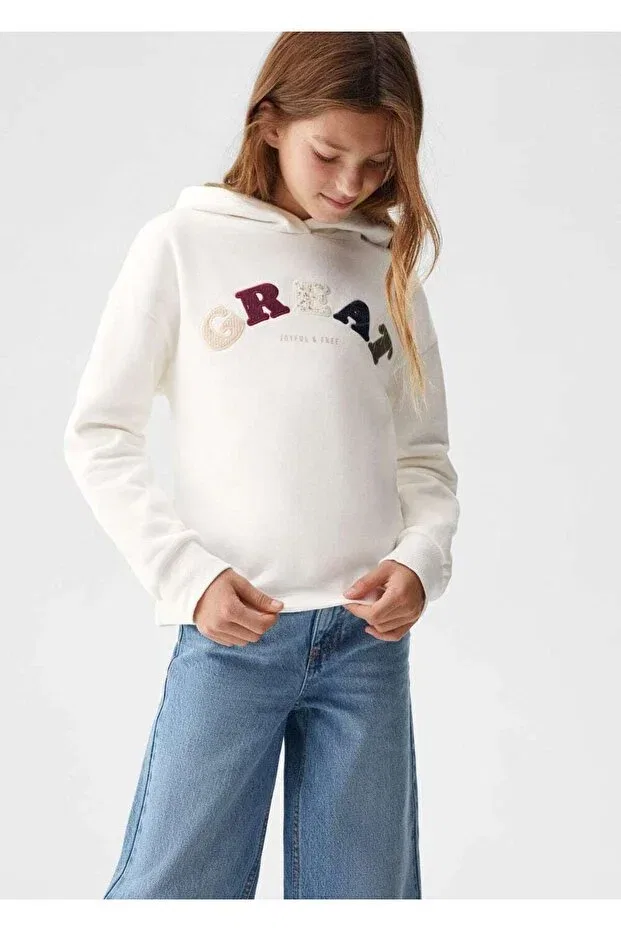 Детские свитшот для девочек с принтом Mango Kids, Off White