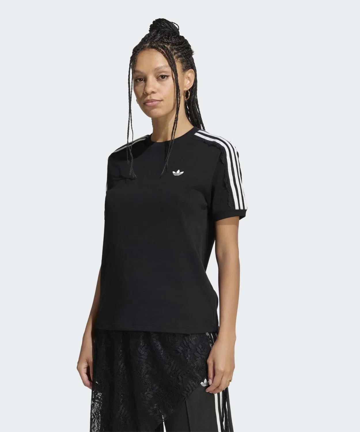 Женская футболка с кружевными вставками и молнией Adidas Originals Lace Three Stripes, Black