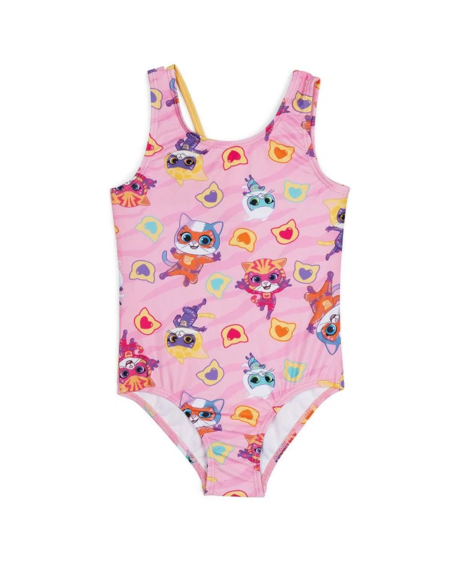 Детский слитный купальник без рукавов с асимметричной спинкой Super Kitties, Superkitties Pink