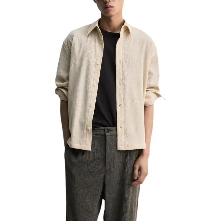 Мужская рубашка с лацканами Mixed Beige Color ZARA, Mixed Beige Color — фото 4