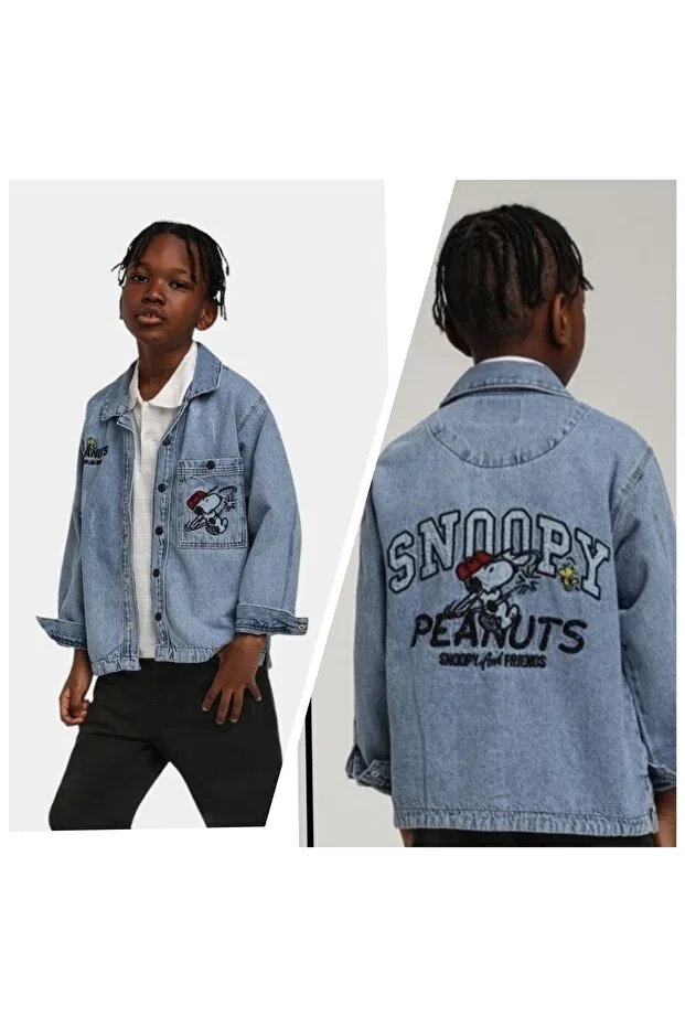 Детская джинсовая рубашка с принтом Snoopy Printed Denim Shirt Jack Lions, Blue — фото 2