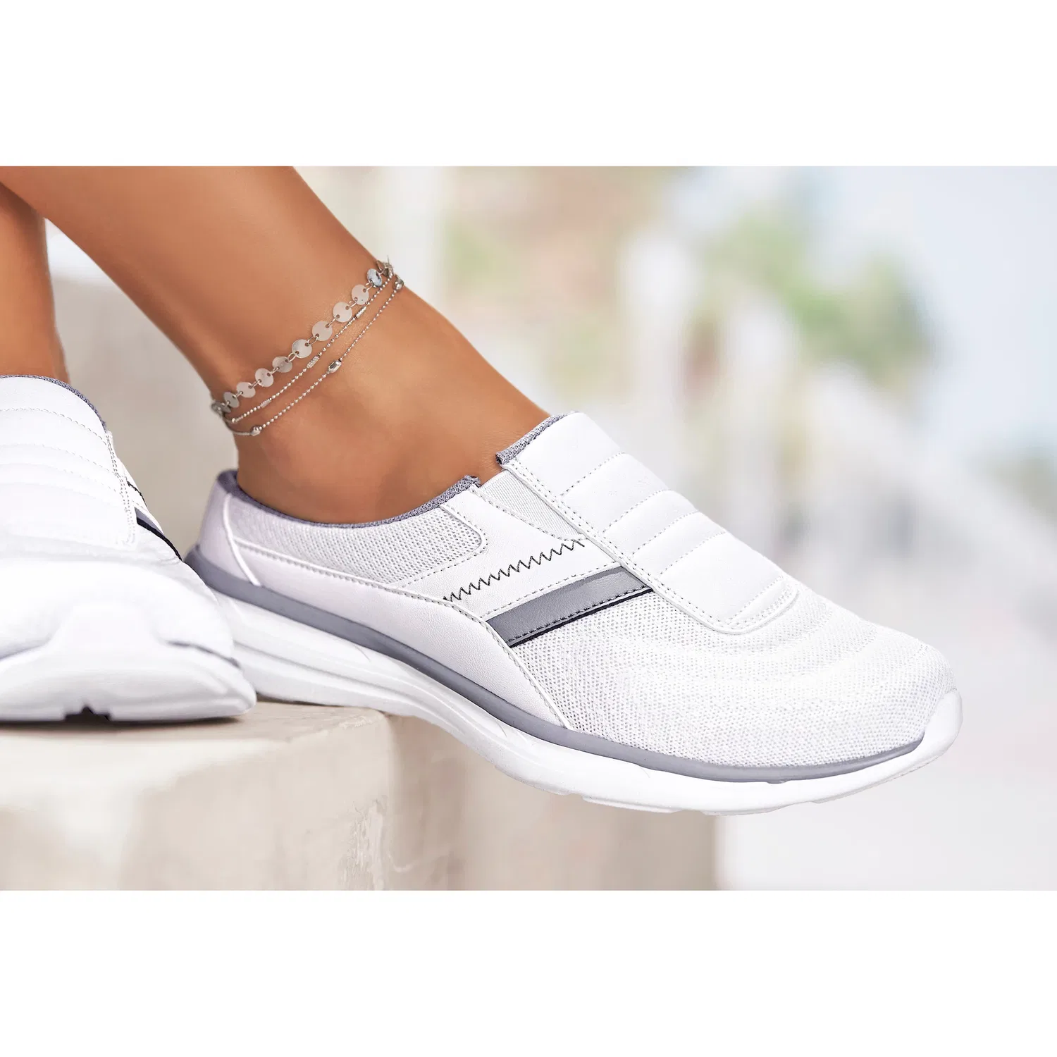 Детские текстильные кроссовки Slip-On Vivance, White/Light Gray — фото 2