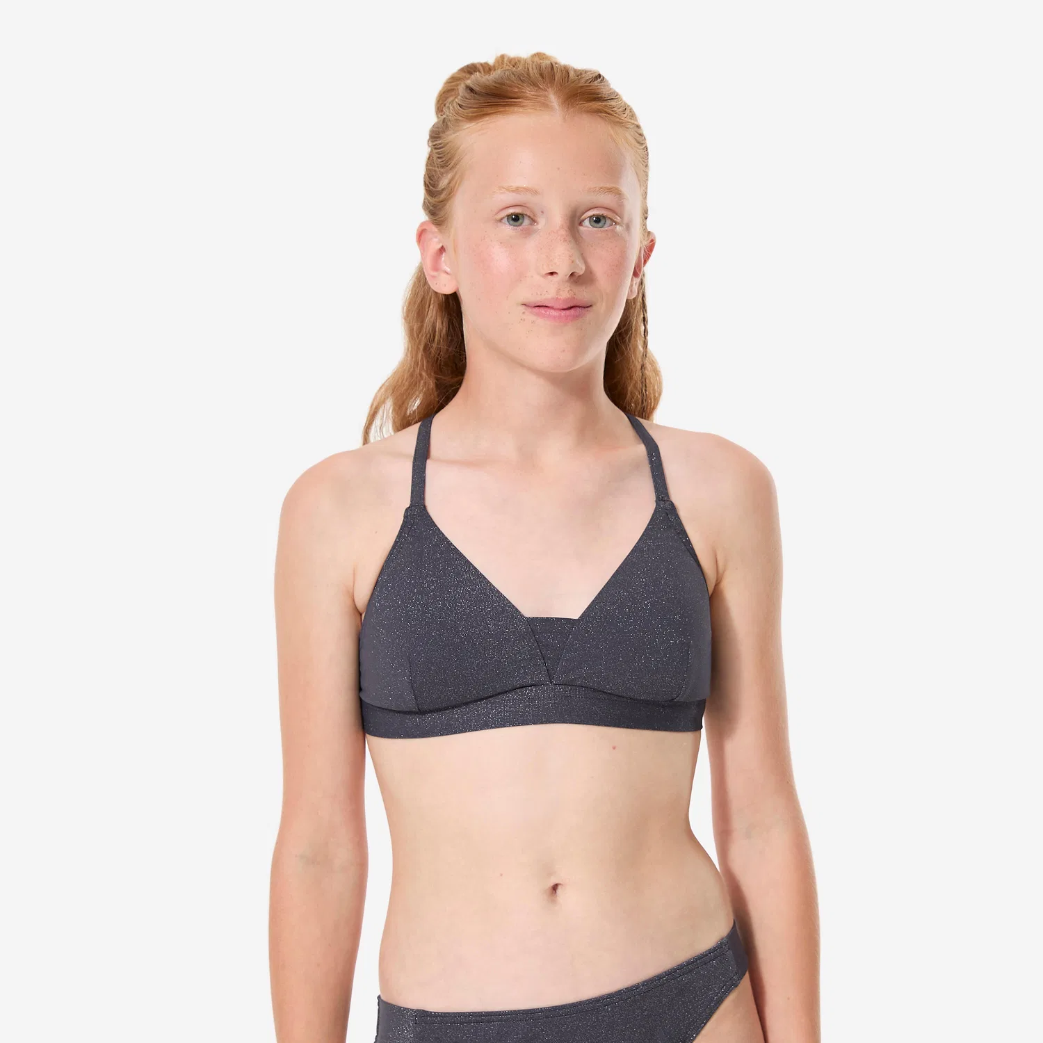 Детское бикини-топ для девочек Lurex Lizy Decathlon, цвет Rauchschwarz