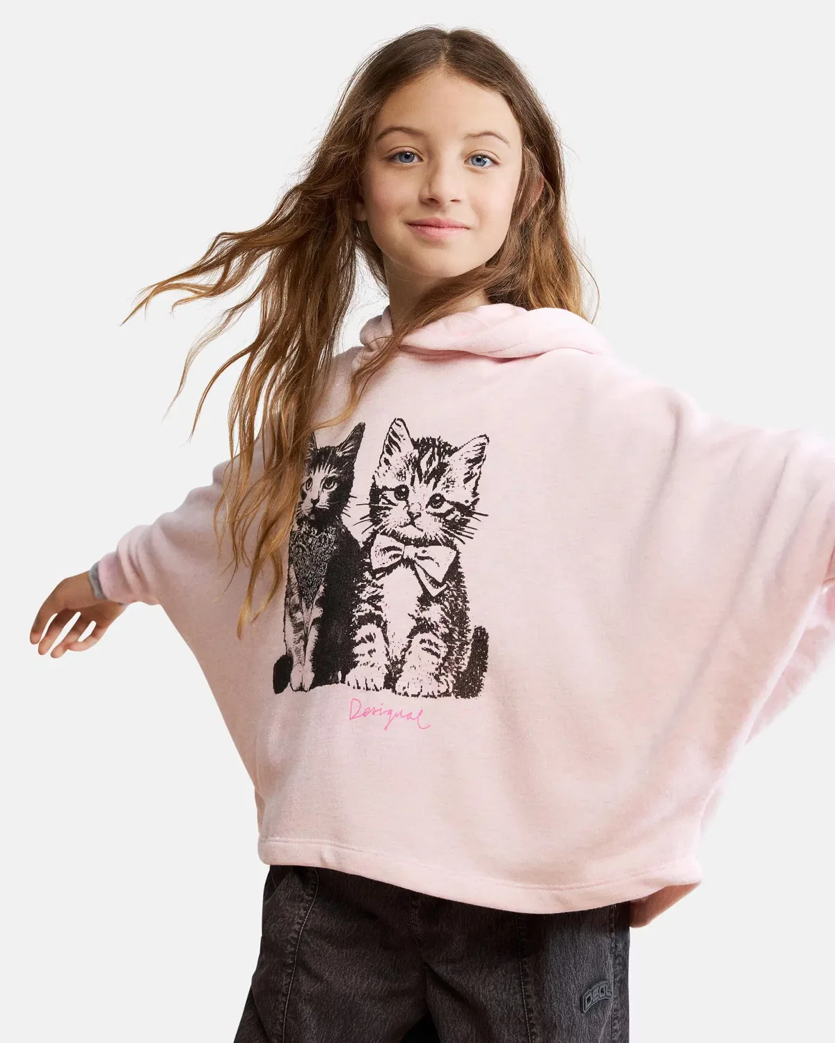Детская худи для девочек с принтом Gatos Desigual, Rosa — фото 3