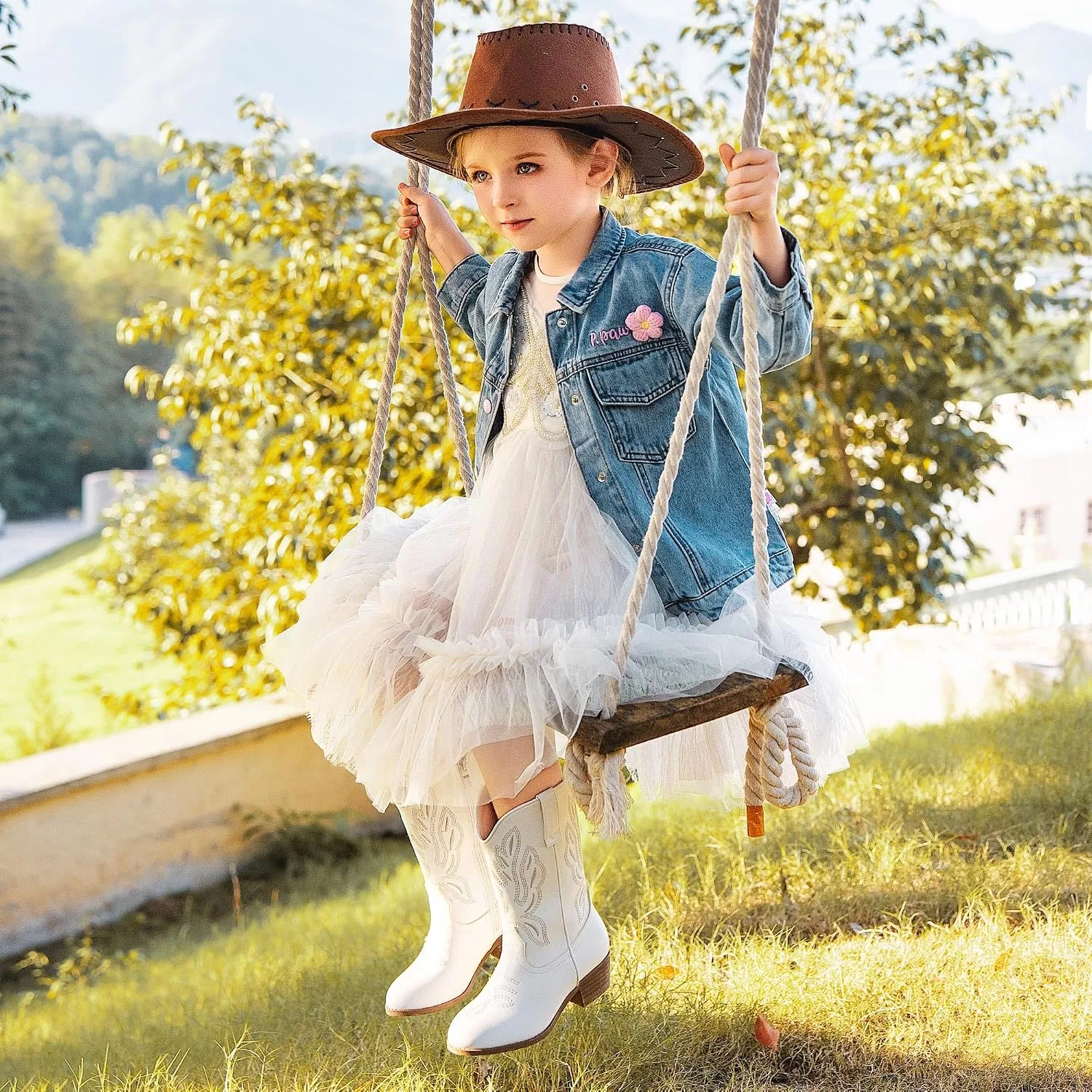 Детские сапоги для девочек с принтом Cowgirl Boots LAURMOSA, White — фото 3