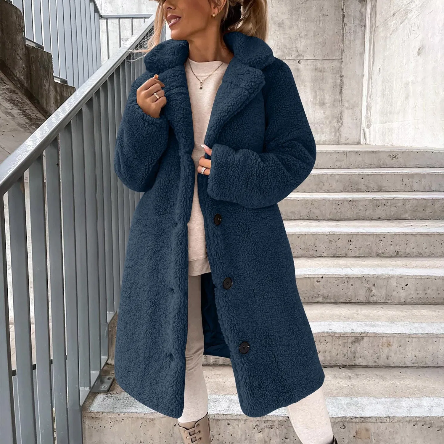 Женская флисовая куртка на пуговицах, A22 blu navy — фото 2