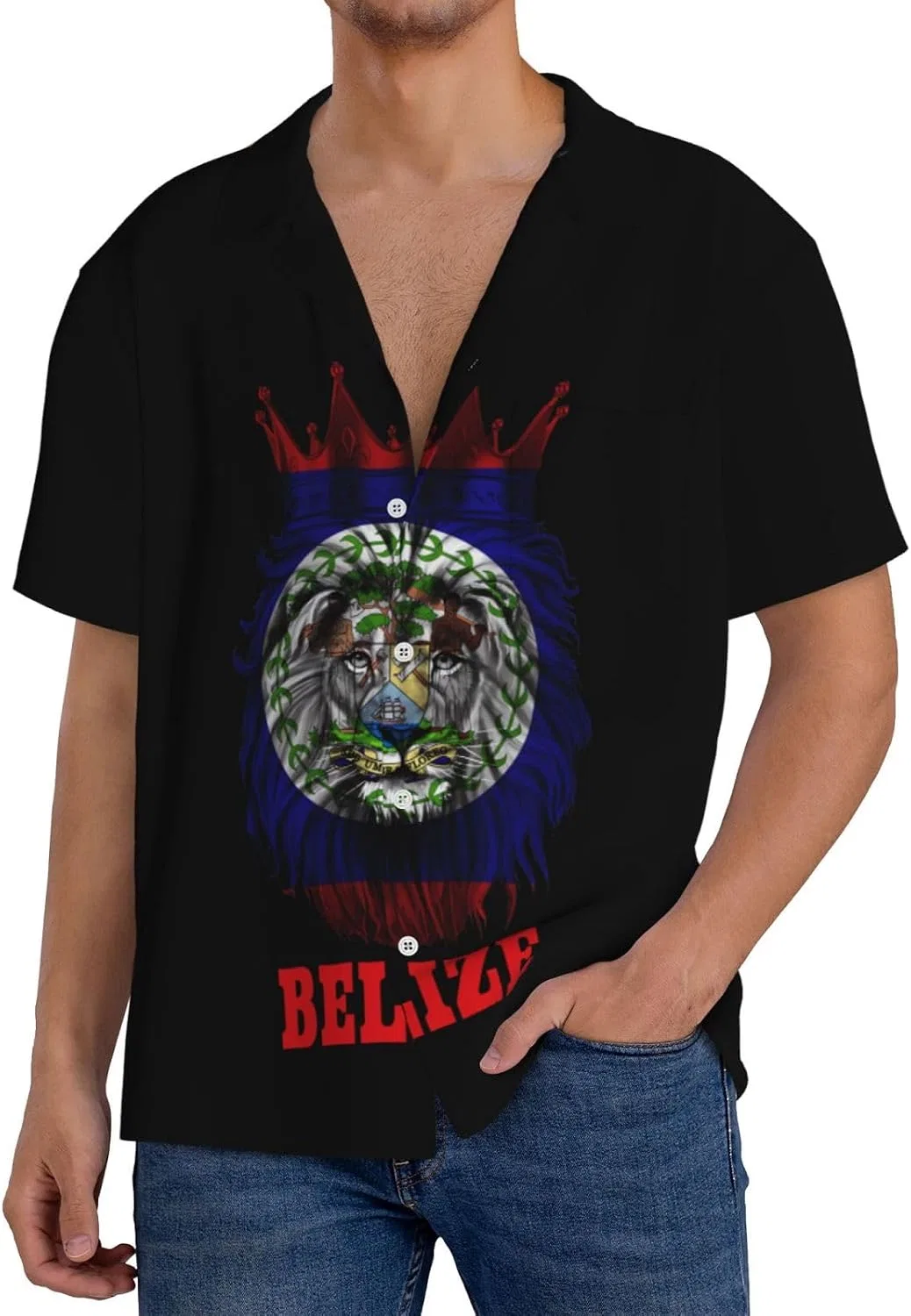 Мужская свободная рубашка с коротким рукавом King Lion Belize Flag, Black