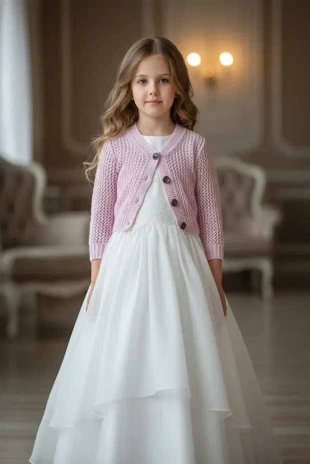 Детское платье-кардиган для девочек Mesh Knitwear Meriç Bebe - Bütün Çocuklar Melektir. Mrc, Powder — фото 4