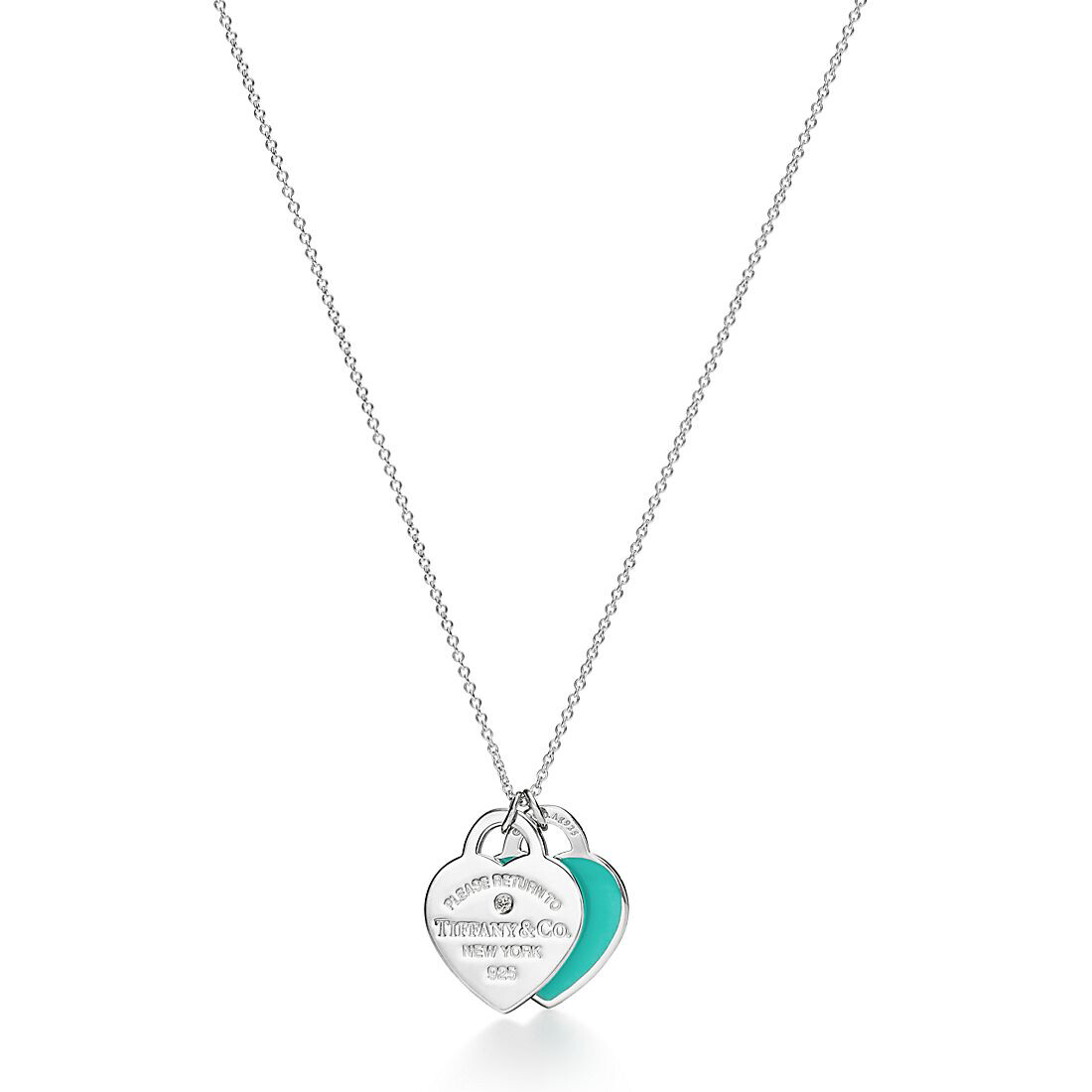 

Подвеска Tiffany & Co. Return to Tiffany Blue Double Heart Tag, серебро/бриллиант