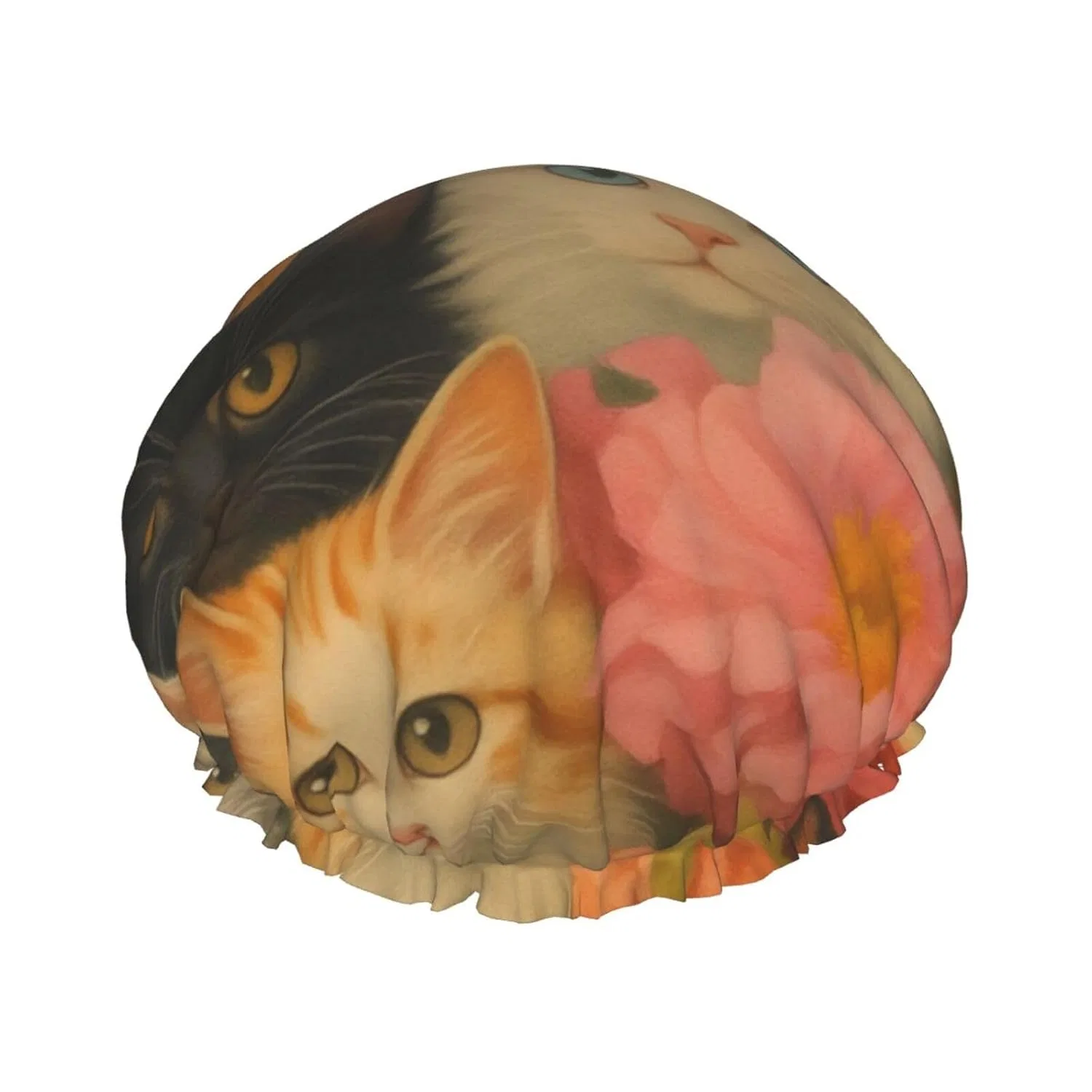 Шапочка для душа Double Layer Waterproof, HLBSDM, Cute Cat And Flowers
