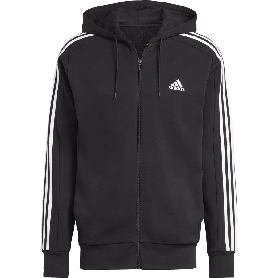 Худи спортивное с длинным рукавом adidas Sportswear Essentials French Terry 3-Stripes Full-Zip Hoodie, Черно-белый — фото 3