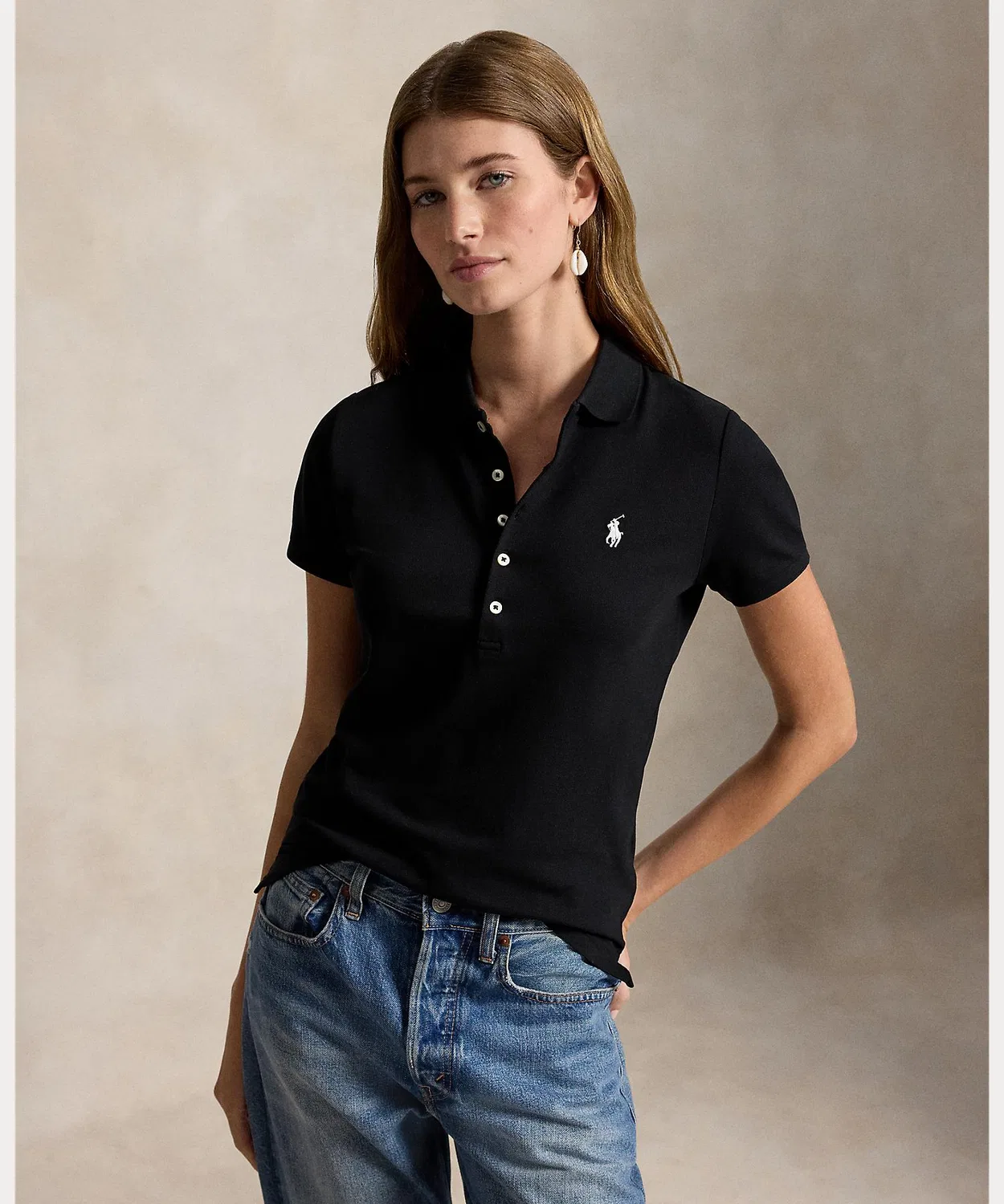 Женский поло с коротким рукавом Slim Fit Stretch POLO RALPH LAUREN, Black