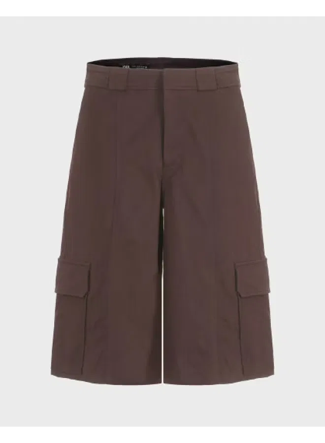 Шорты-бермуды хлопковые с большими карманами Zara, коричневый