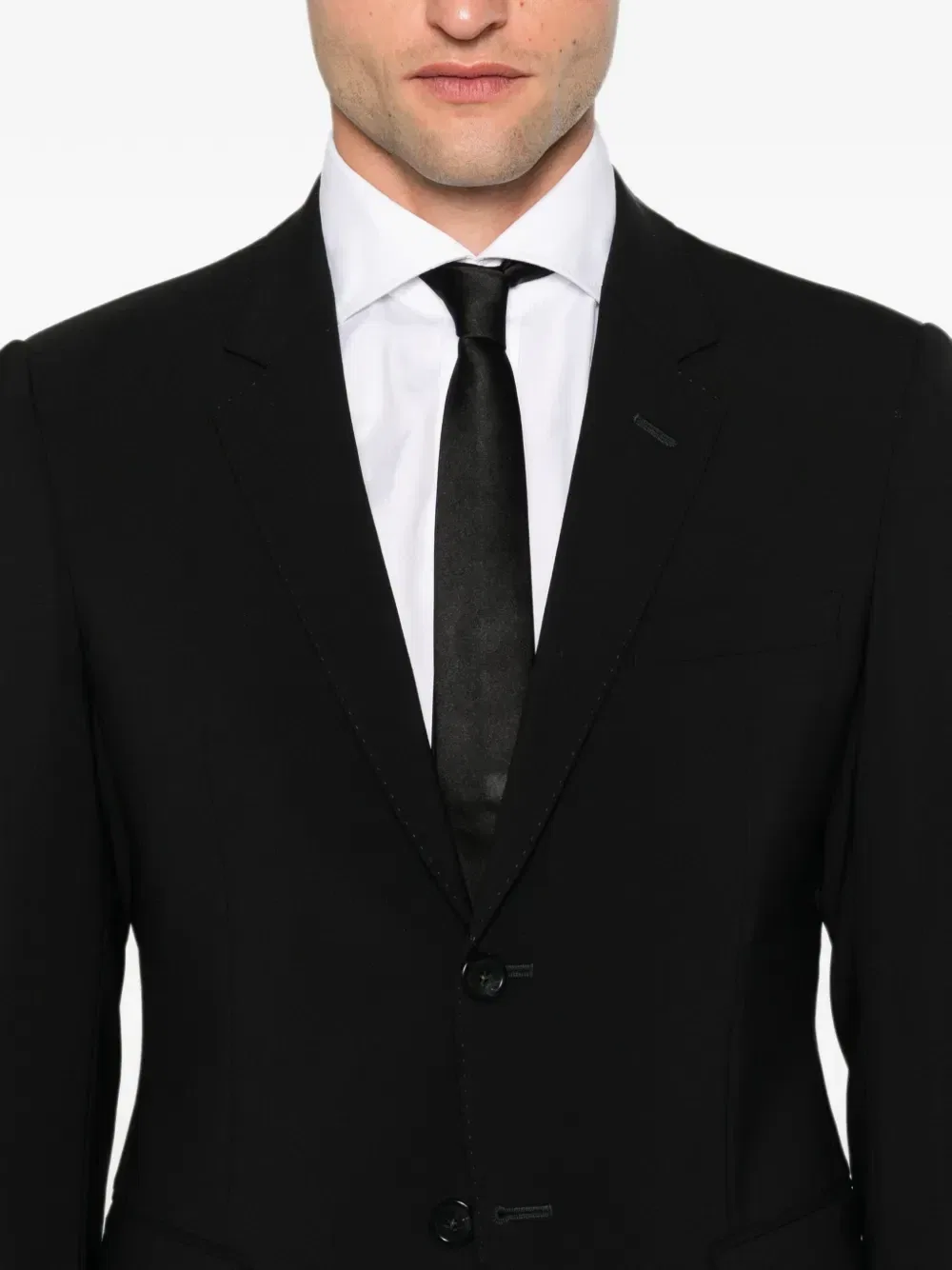 Однобортный шерстяной костюм Emporio Armani, черный — фото 4