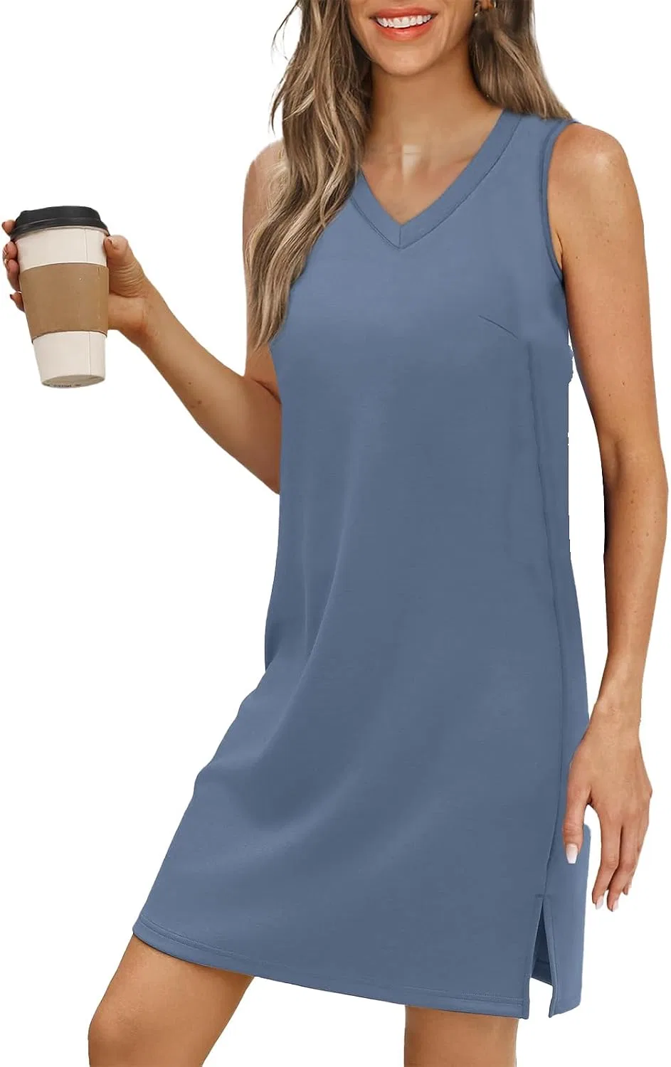 Женское мини-платье с V-образным вырезом T-Shirt Dress, Blue
