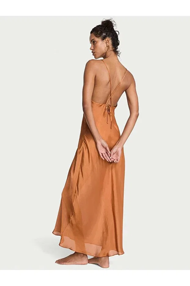 Женская ночная рубашка сатиновая с принтом Luxury satin transparent nightgown Victoria'S Secret, Mustard Yellow — фото 2