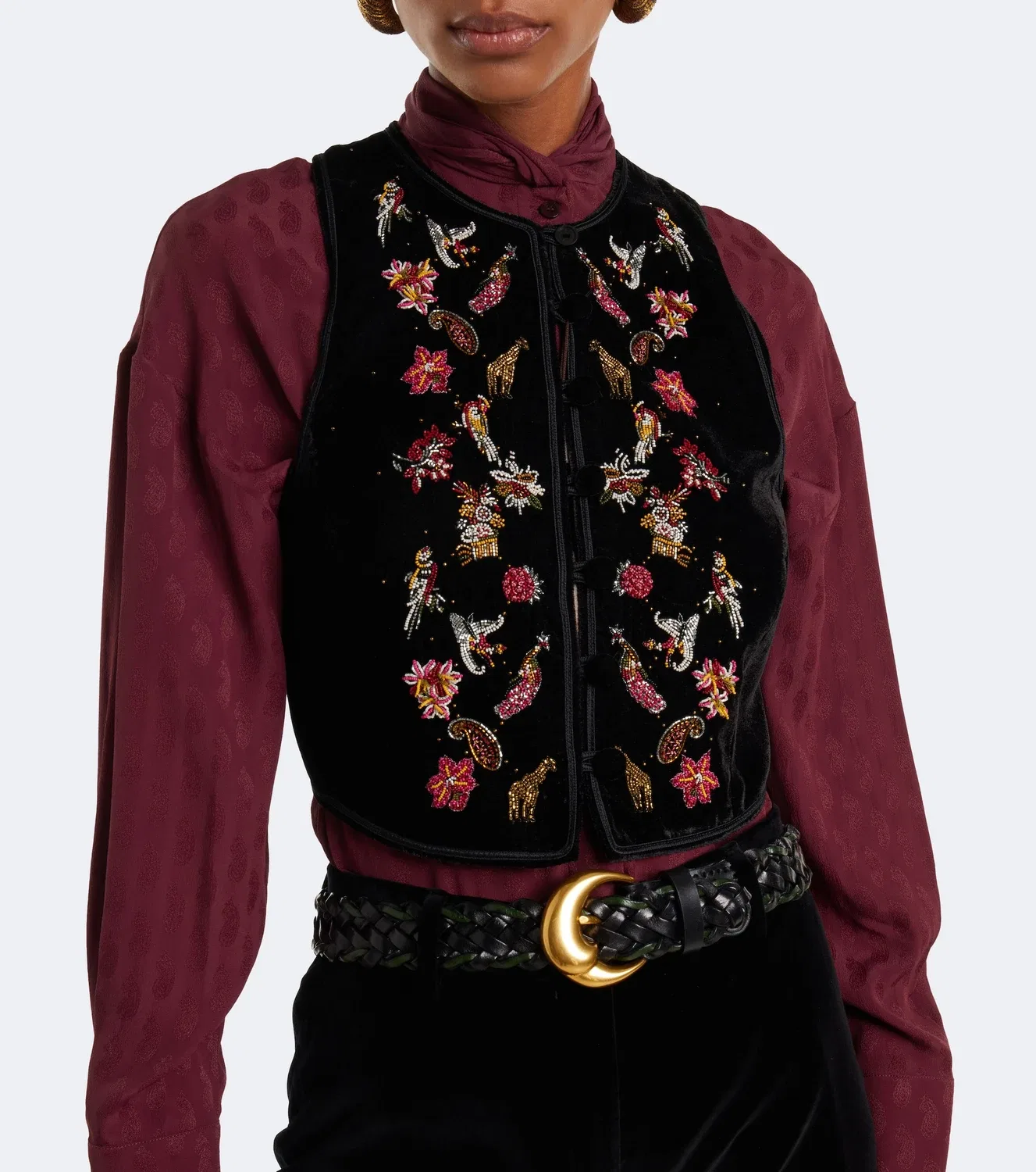 Жилет из бархата с бисером Etro, черный — фото 4