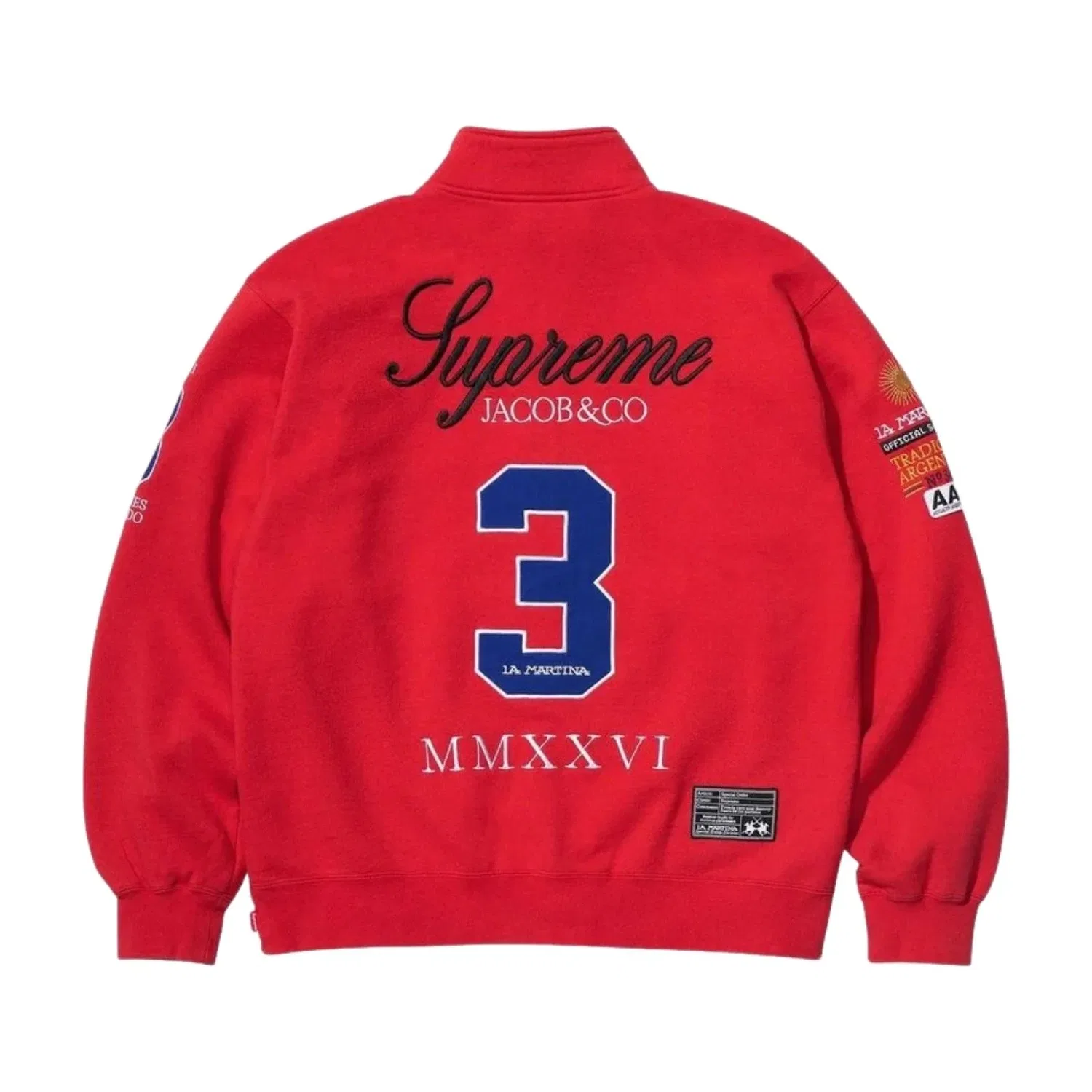 Мужская куртка-свитшот на молнии с принтом Supreme x La Martina, красный — фото 2