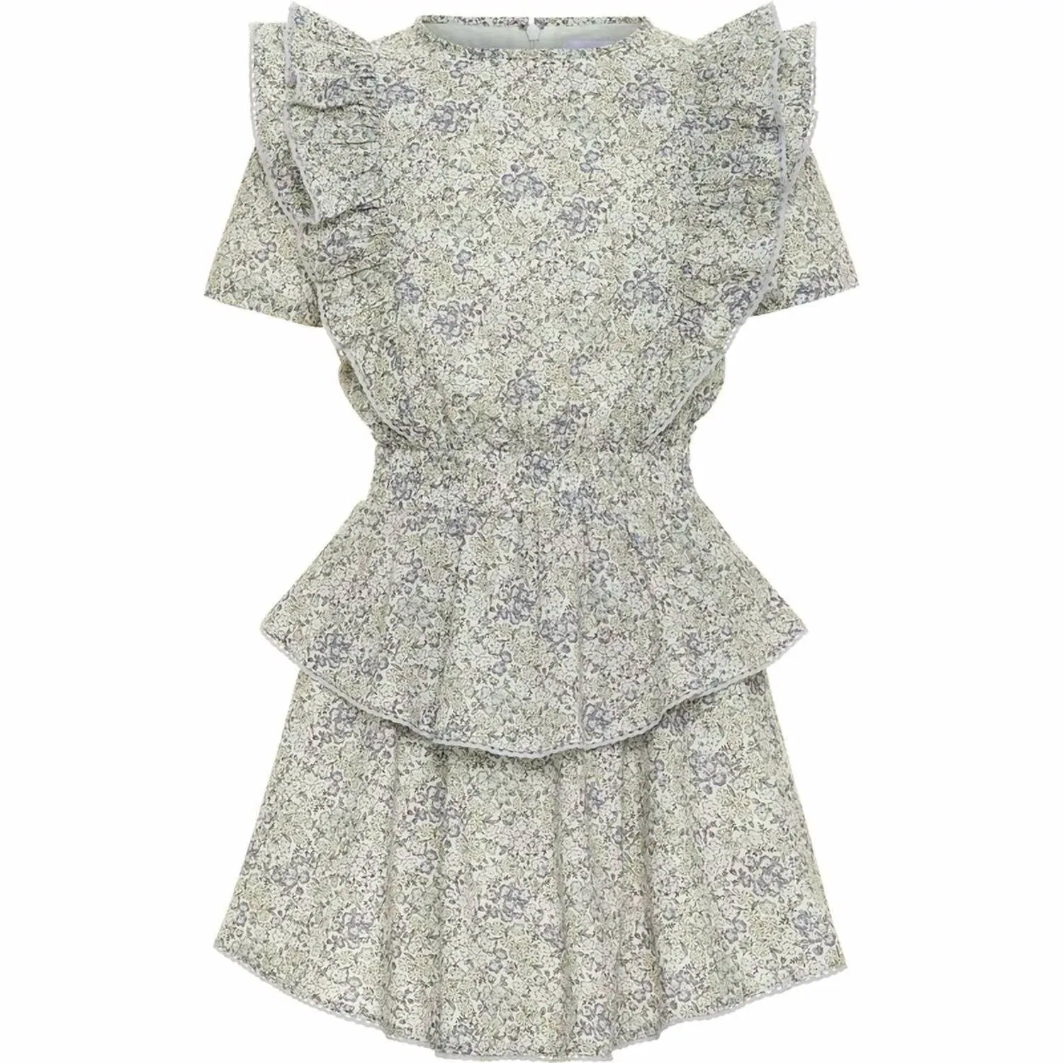 Детское платье-трапеция с коротким рукавом и цветочным принтом Collier Dress Pleat, Grey Blooms — фото 2