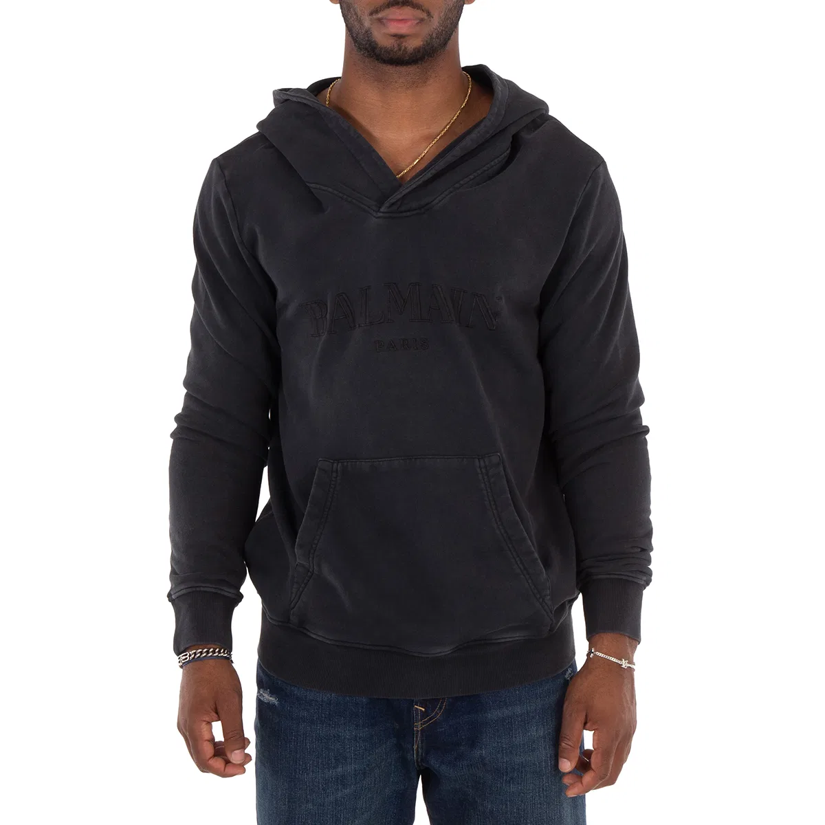 Худи с V-образным вырезом V-Neck Cotton Hoodie Balmain, Gris/Gris