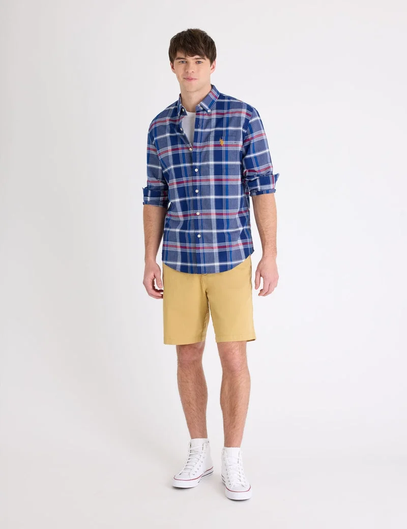 Мужская рубашка U.S. Polo Assn. Long Sleeve Plaid Oxford, темно-синий/красный/белый — фото 3