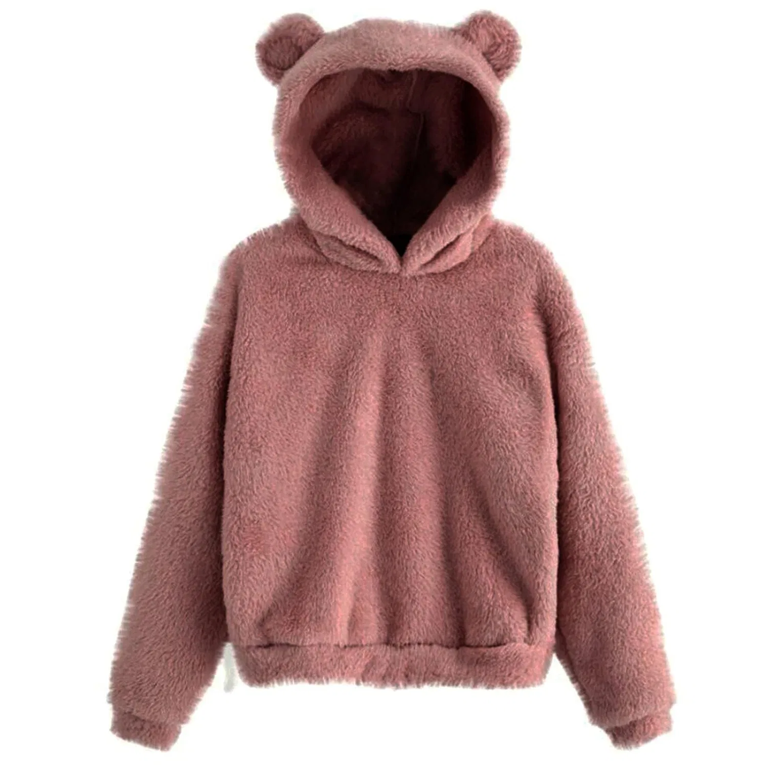 Женский худи с капюшоном с ушками мишки, флисовое, тёплое, Casual Autumn, Colour: Pink