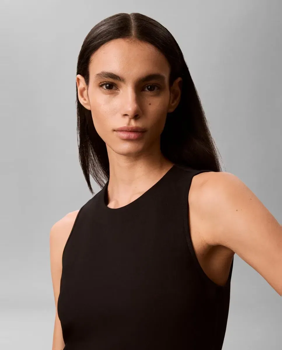 Женское платье-трапеция миди с круглым вырезом Calvin Klein, Negro — фото 3