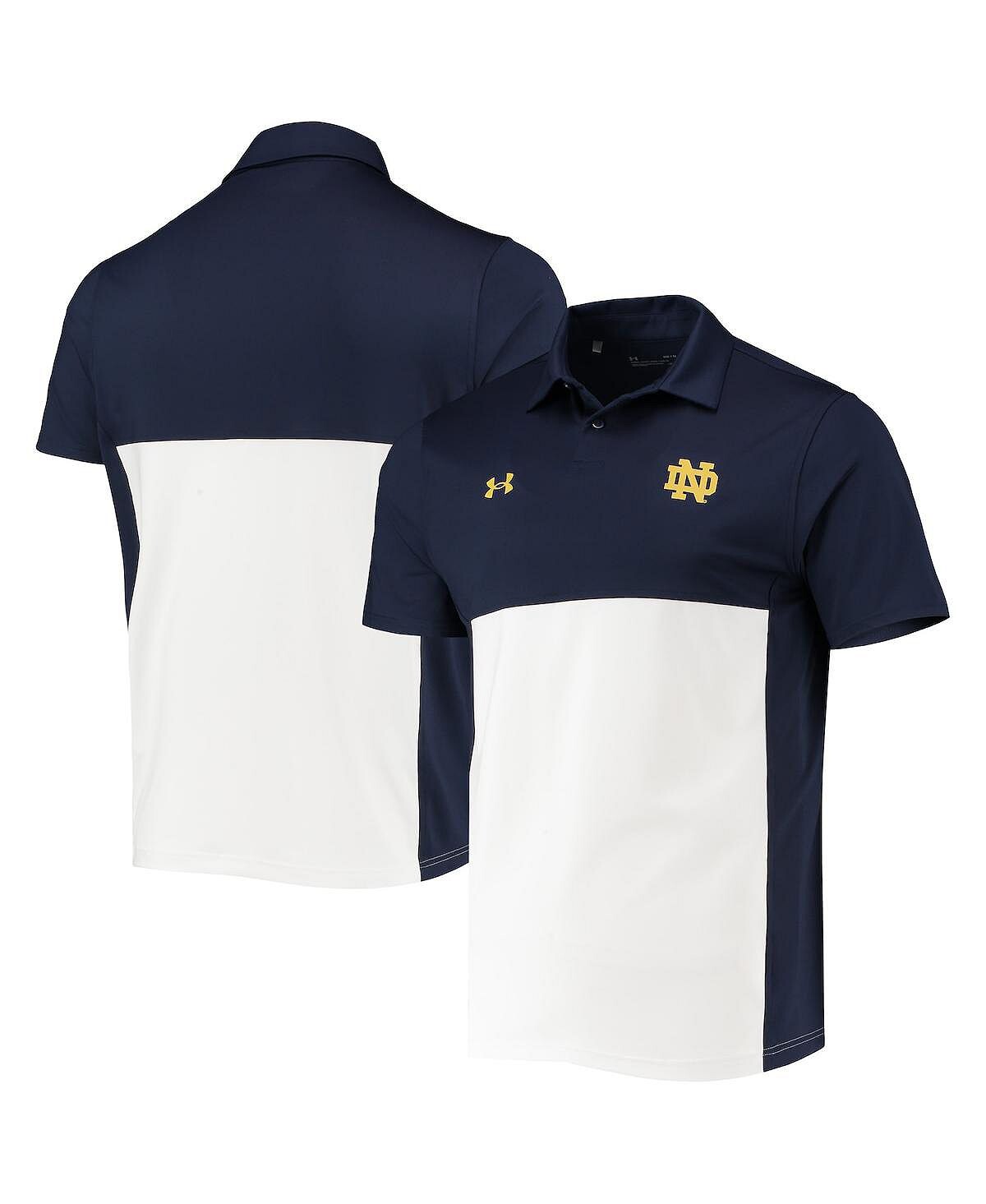 

Мужская темно-синяя, белая рубашка поло notre dame fighting irish 2022 blocked coaches performance Under Armour, мульти