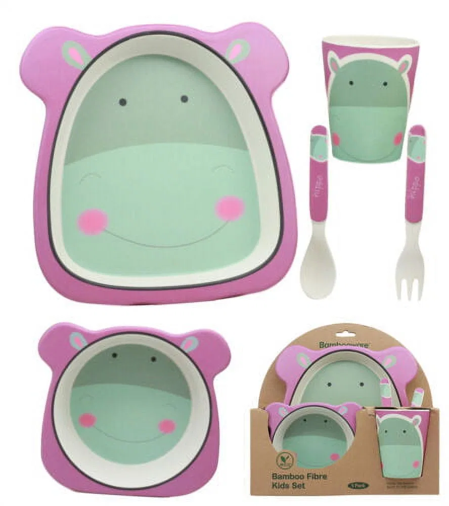 Детский набор посуды из бамбука 5 предметов, Hippo, Ebros Gift, multicolor
