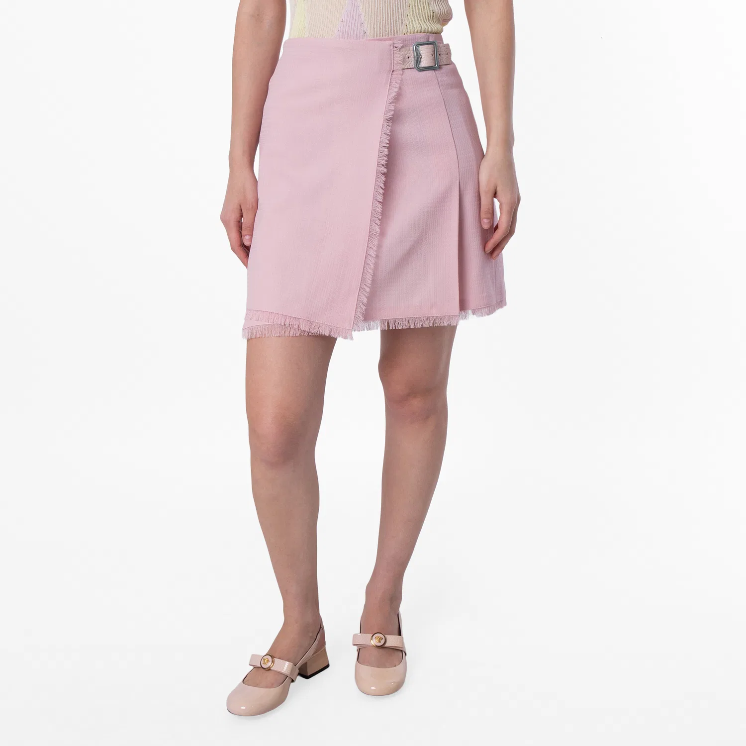 Юбка плиссированная с бахромой Frayed Edge Pleated Mini Skirt Burberry, Cameo