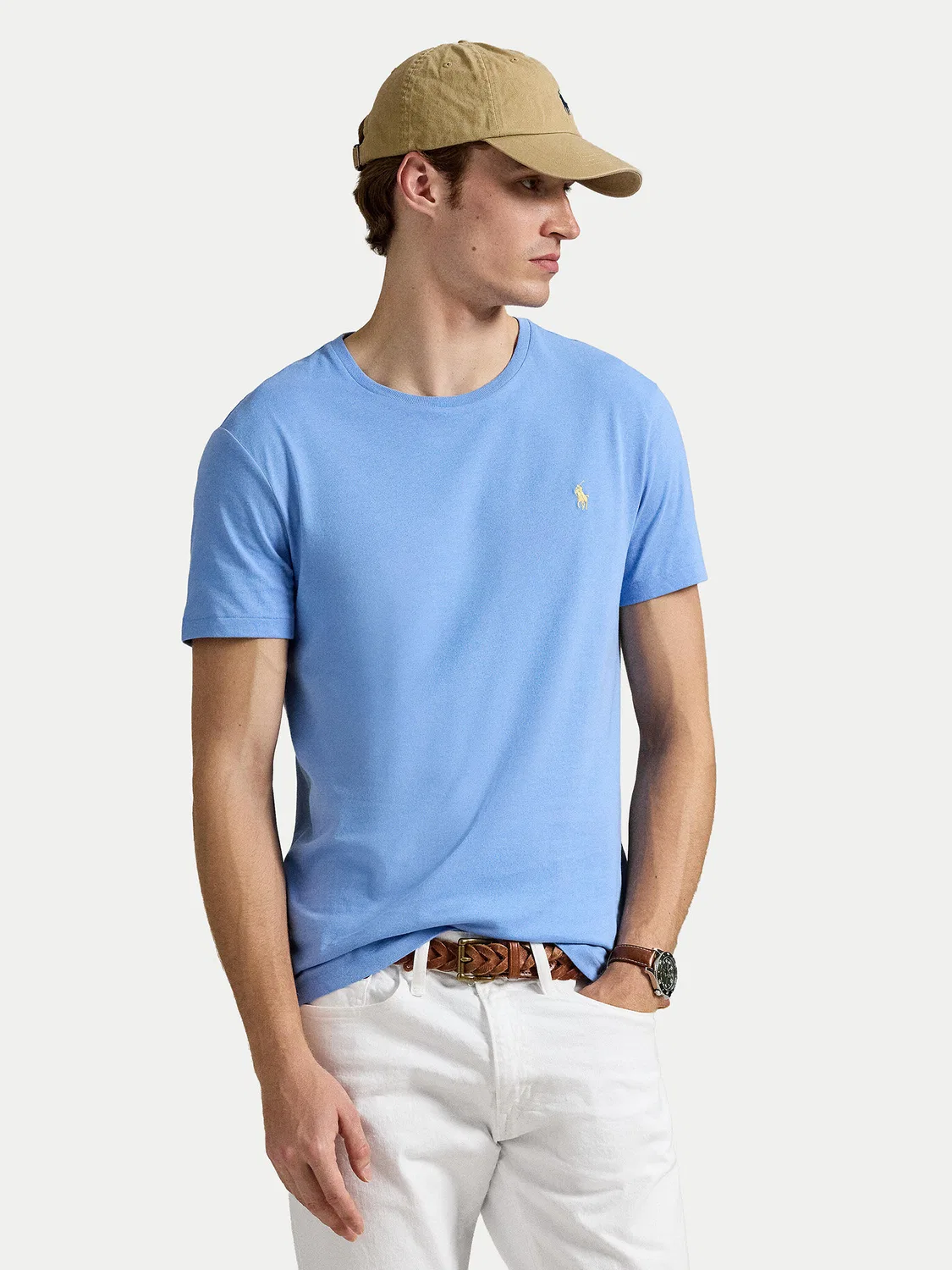 Мужская футболка небесно-голубого цвета приталенного кроя Polo Ralph Lauren, голубой