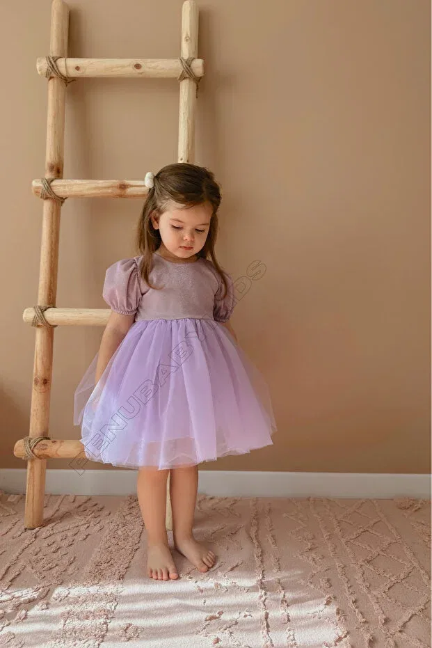 Детское платье для девочек с коротким рукавом-фонарик Penu Baby Kids, Purple — фото 2