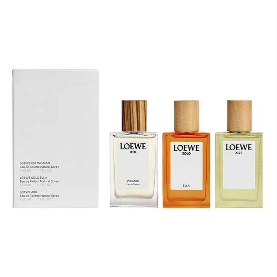 

Парфюмерный набор Loewe 001 Woman + Solo Ella + Loewe Aire, 30мл + 30мл + 30мл