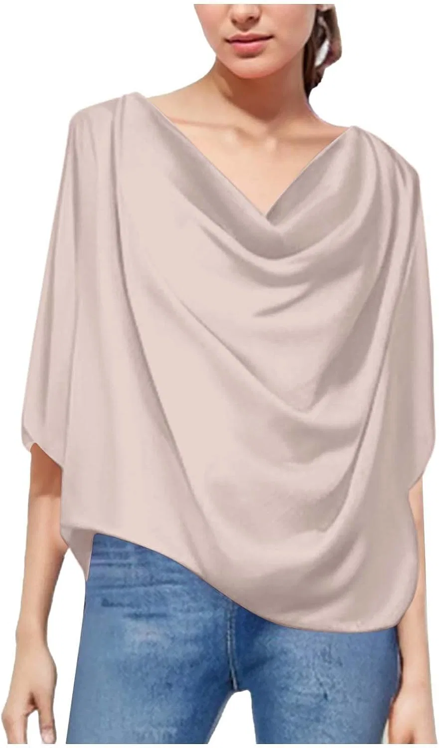 Женская свободная блуза с V-образным вырезом, Beige