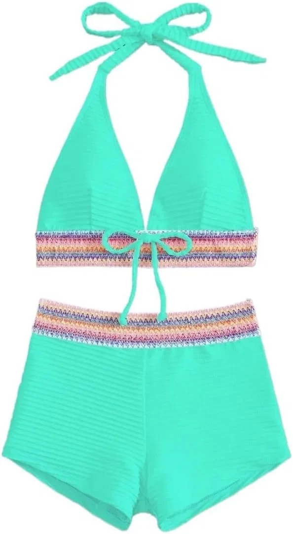 Женский бикини-сет с геометрическим принтом, Mint Green