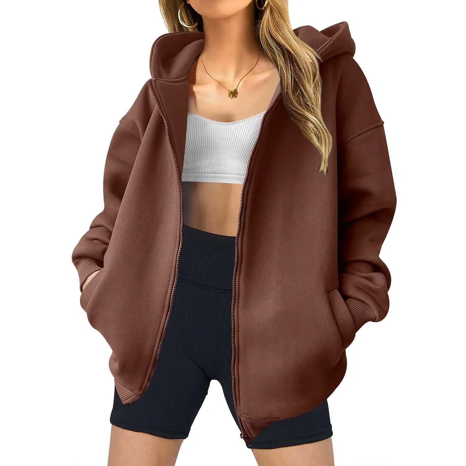 Женская зимняя куртка с капюшоном, утеплённая, Women's Hooded Sweatshirt, caffè — фото 2