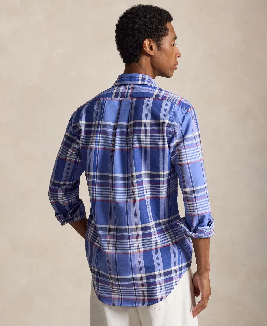 Классическая рубашка с текстурой с принтом The Iconic Rumple Texture Polo Ralph Lauren, Blue Red Multi — фото 4