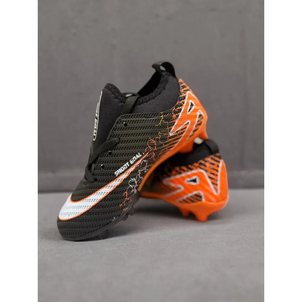 Детские футбольные бутсы для зала с носком, искусственная кожа, Black Orange Sinmm