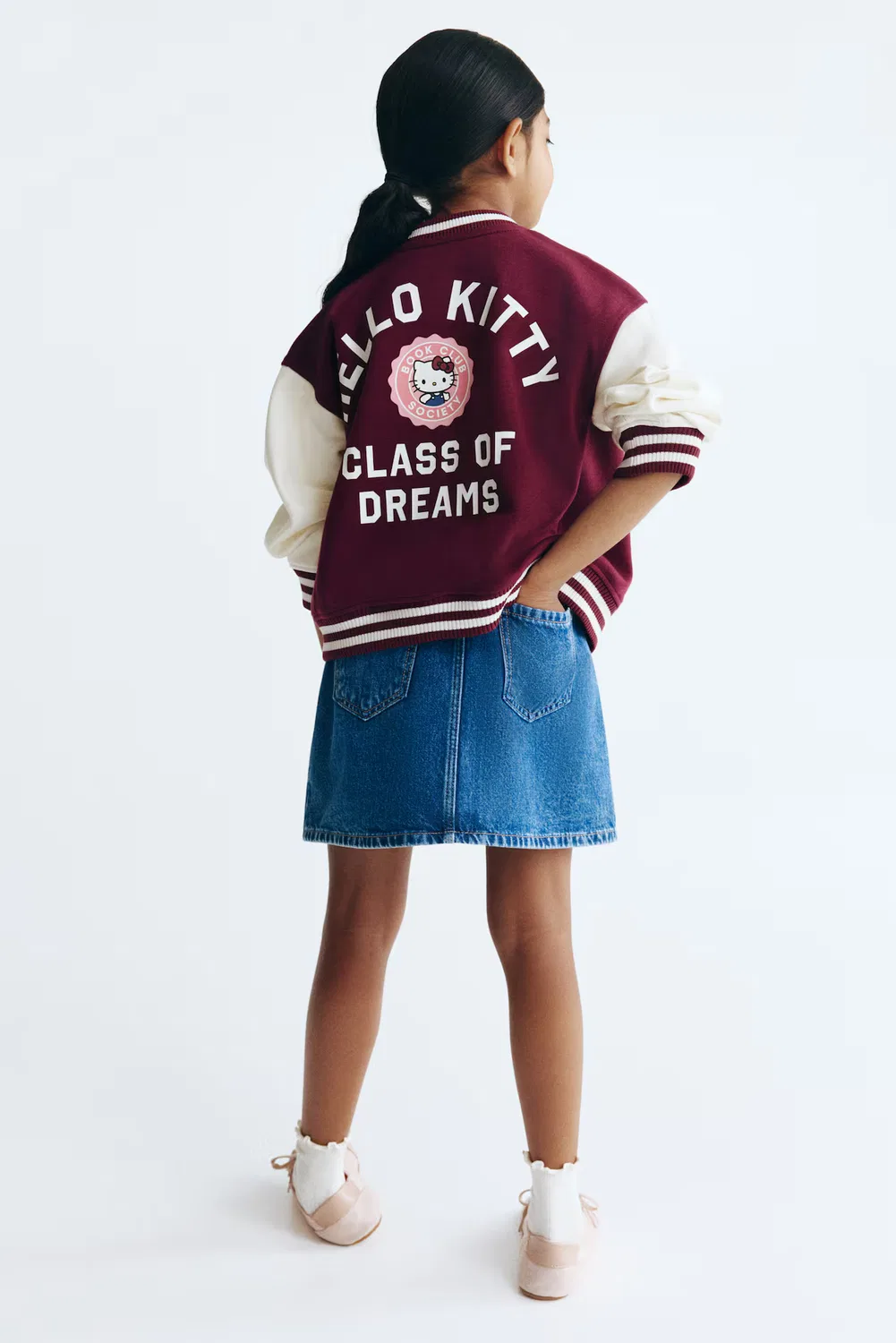 Бейсбольная куртка оверсайз с рисунком H&M, Dunkelrot/Hello Kitty — фото 3