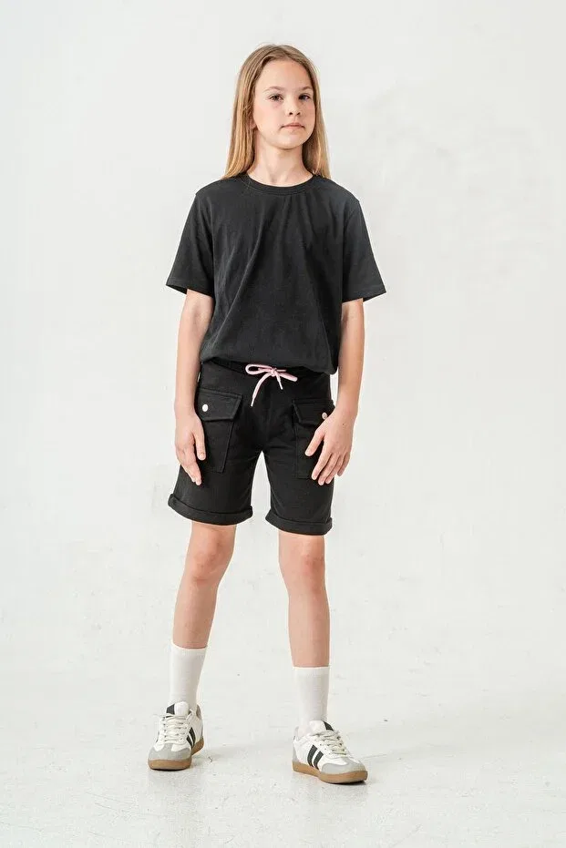 Детские шорты для девочек с карманами Mışıl Kids, Black — фото 2