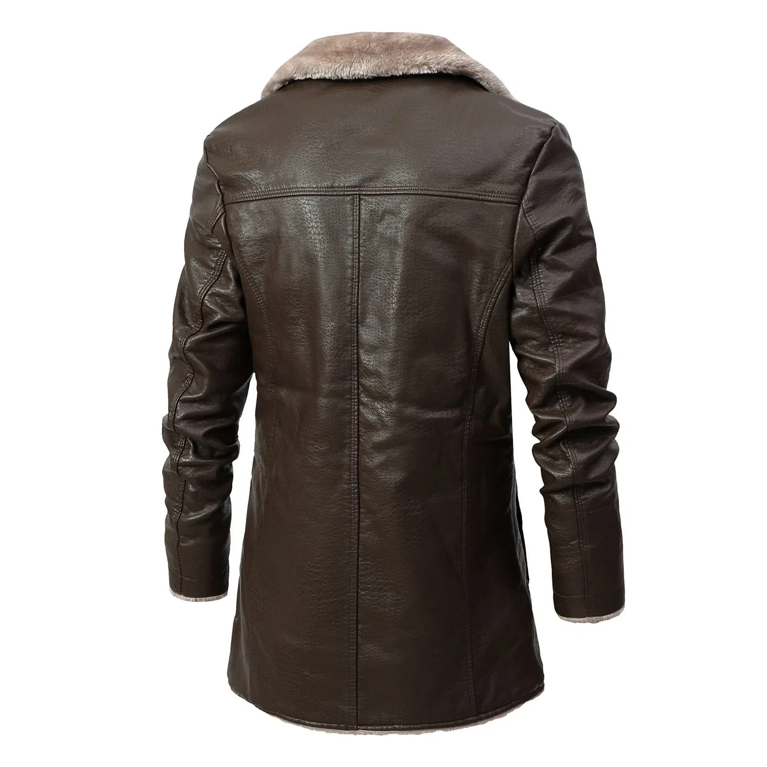 Мужская куртка из экокожи с воротником-стойкой Retro Winter Jacket, Zzzz06-Brown