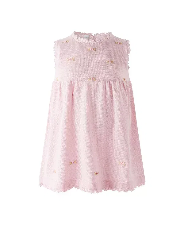 Детское платье для девочек с вышивкой роз Pima Rose Embroidered Rachel Riley, розовый