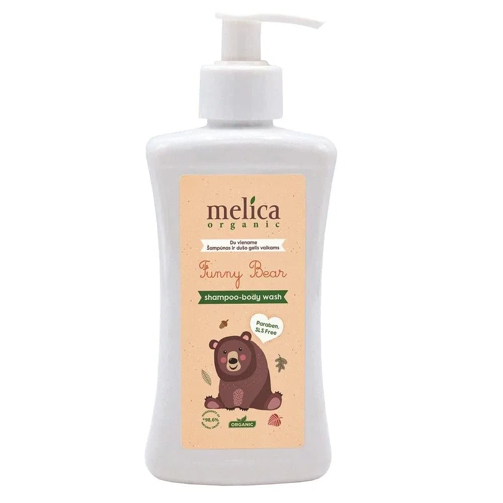 Детский шампунь и гель для душа 2-в-1 Organic Funny Bear, 300 мл, melica