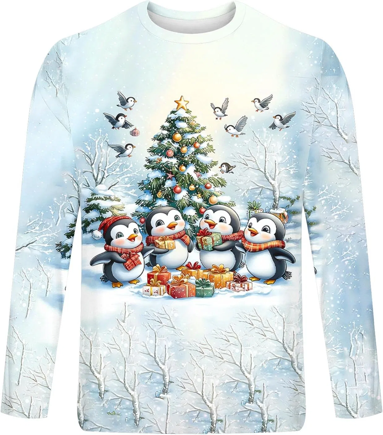 Мужской рождественский свитер с принтом 3D, Crew Neck, Light Blue — фото 3