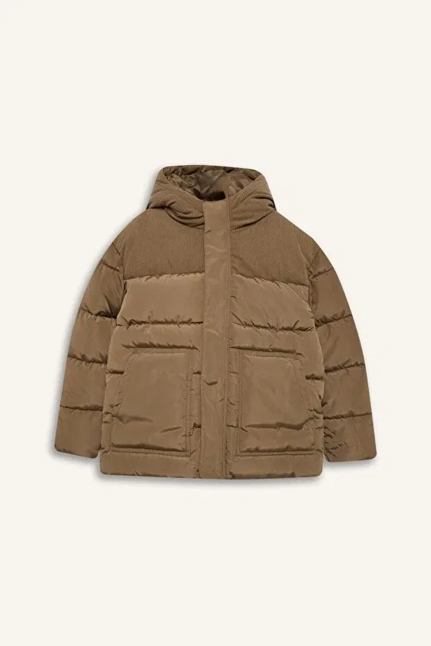 Детское пальто для девочек с капюшоном Defacto, Beige — фото 4